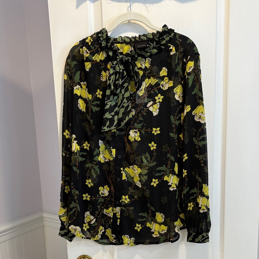 NWT Who What Wear Black and Yellow Floral Blouse